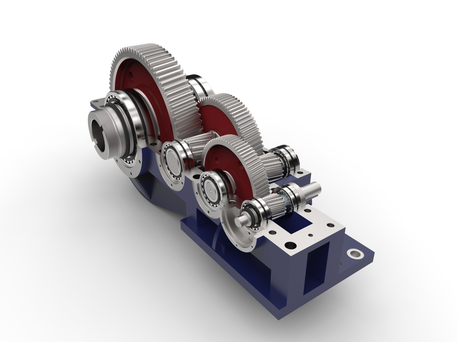 三级斜齿轮减速箱3D图纸 Solidworks设计 附IGS STEP